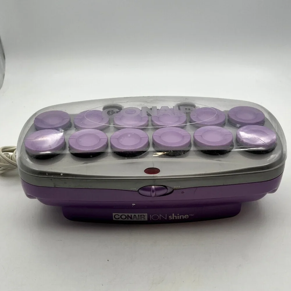 Conair Ion Shine Hair Setter 12 Flocked Rollers Purple Silver Electric HS100